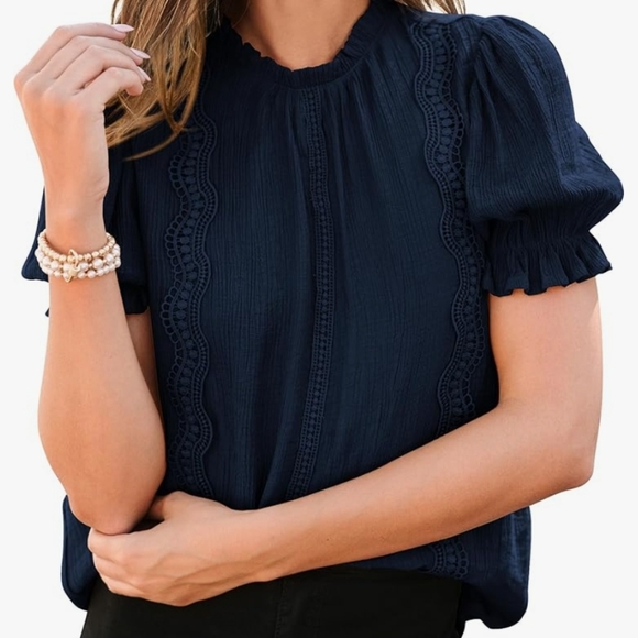 Tops - Navy Blue Short Sleeve Blouse, Size XL